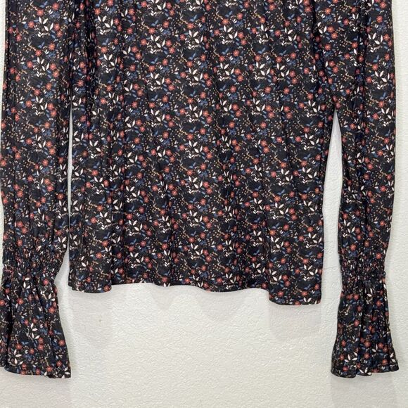 Nation LTD Shirt Womens Medium Black Floral Long Sleeve Pima Cotton Penny Tee - Picture 5 of 9
